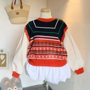 Boho Tribal Print Sweater Vest Layered Look